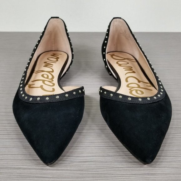 Sam Edelman Roni Studded Half d'Orsay Flat, Black Suede, Womens Size 6 - Picture 2 of 9